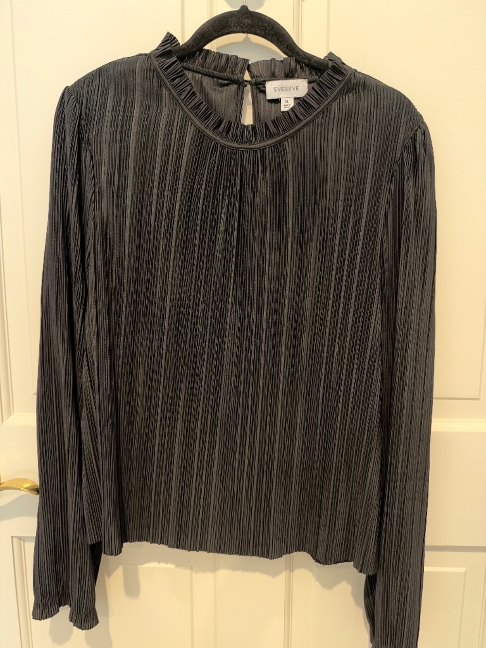 EVEREVE Black Pleated Long-Sleeve Blouse | XL